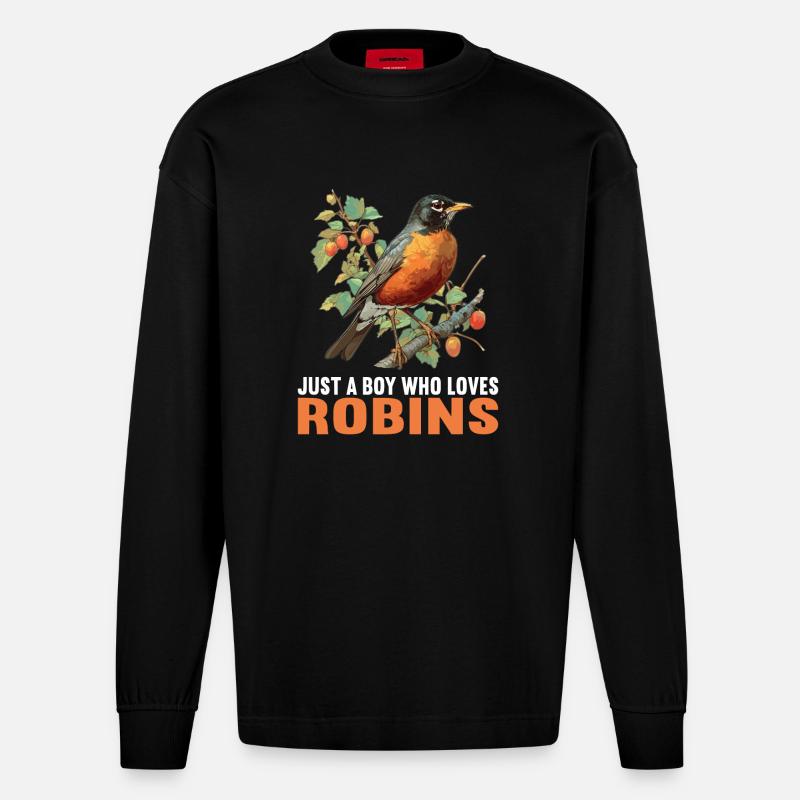 Robin Rotkehlchen - Heavyweight Oversized Organic Langarmshirt Made in EU - SOLID BLACK