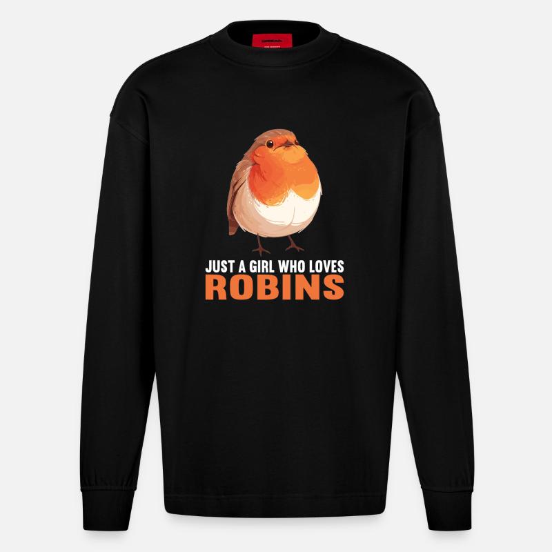 Robin Rotkehlchen - Heavyweight Oversized Organic Langarmshirt Made in EU - SOLID BLACK