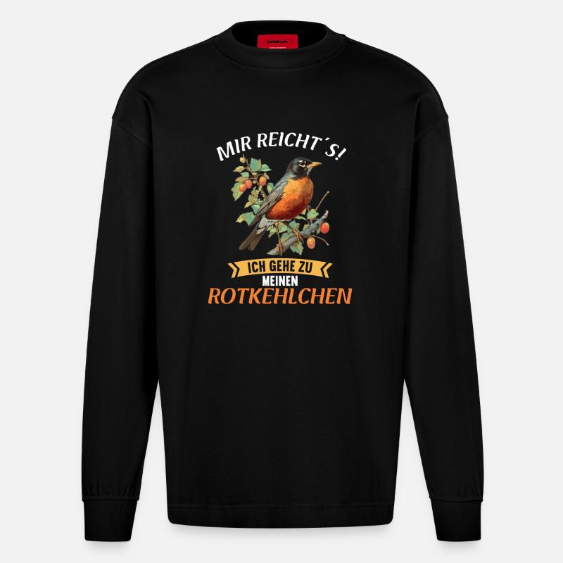 Robin Rotkehlchen - Heavyweight Oversized Organic Langarmshirt Made in EU - SOLID BLACK
