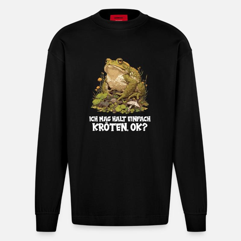 Toad Kröten Kröte - Heavyweight Oversized Organic Langarmshirt Made in EU - SOLID BLACK