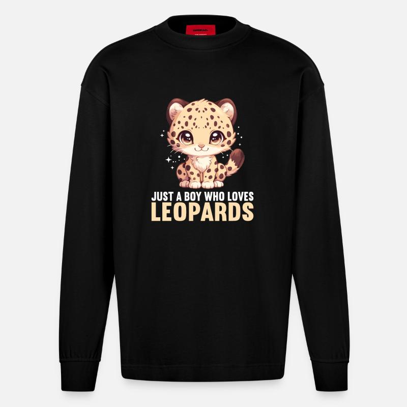 Léopard léopard - Manches longues bio épais oversize fabriqué en UE - SOLID BLACK