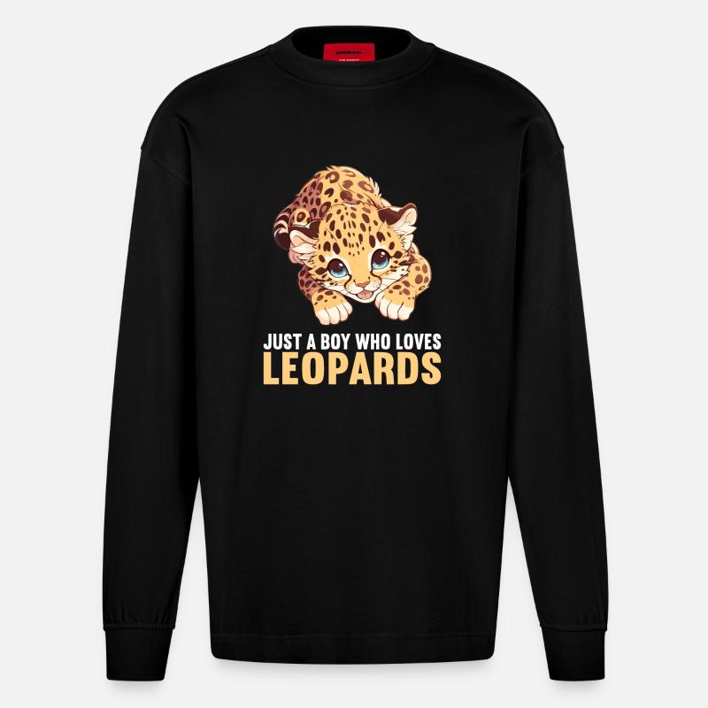 Leoparden Leopard - Heavyweight Oversized Organic Langarmshirt Made in EU - SOLID BLACK