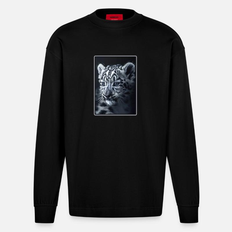 Léopard des neiges Schneeleoparden Schneeleopard - Manches longues bio épais oversize fabriqué en UE - SOLID BLACK