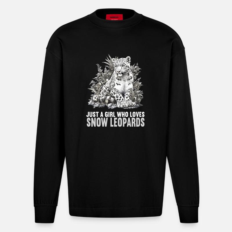 Léopard des neiges Schneeleoparden Schneeleopard - Manches longues bio épais oversize fabriqué en UE - SOLID BLACK