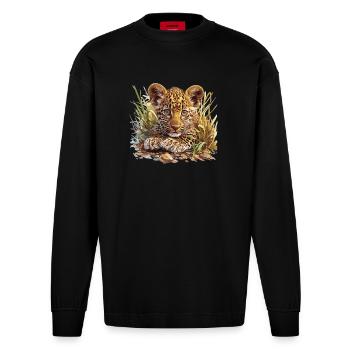 Leoparden Leopard - Heavyweight Oversized Organic Longsleeve Shirt Made in EU - SOLID BLACK - Front