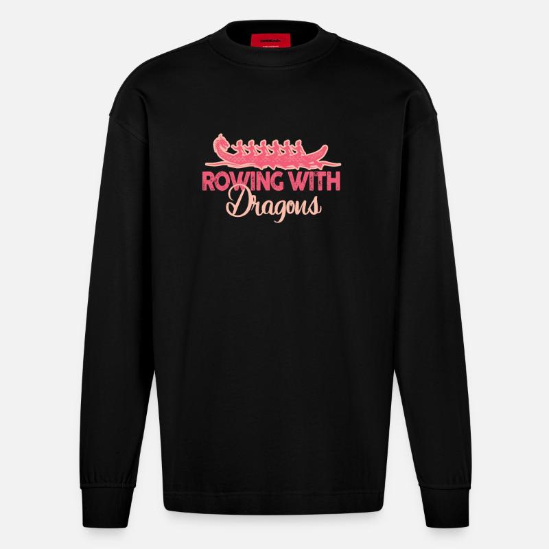 Ramer avec Dragons Dragons Dragonboat - Manches longues bio épais oversize fabriqué en UE - SOLID BLACK