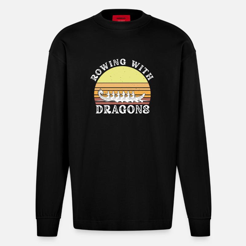 Ramer avec Dragons Dragons Dragonboat - Manches longues bio épais oversize fabriqué en UE - SOLID BLACK