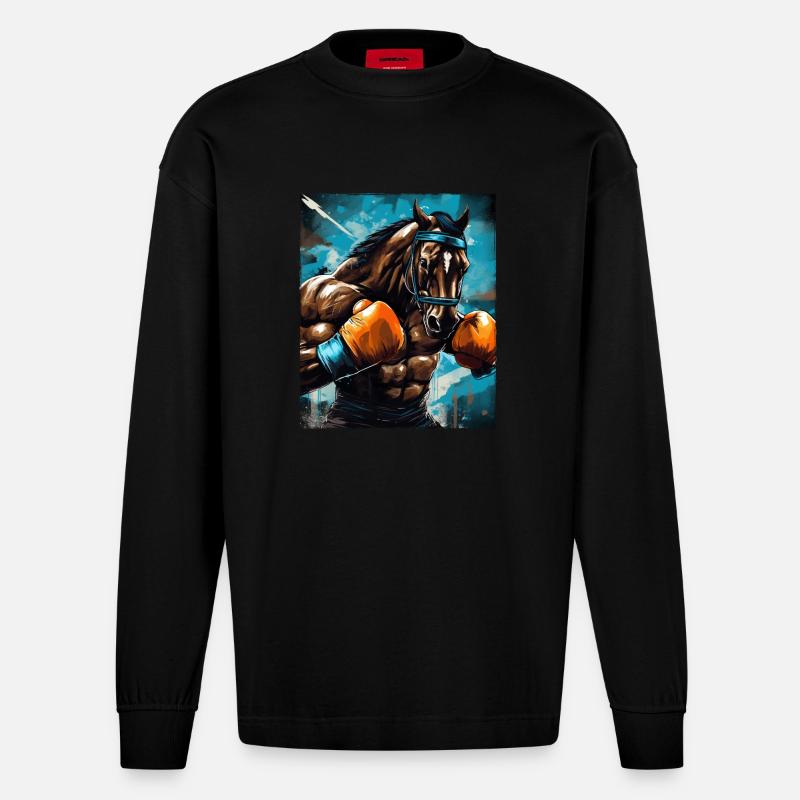 Boxe Boxer Cheval - Manches longues bio épais oversize fabriqué en UE - SOLID BLACK