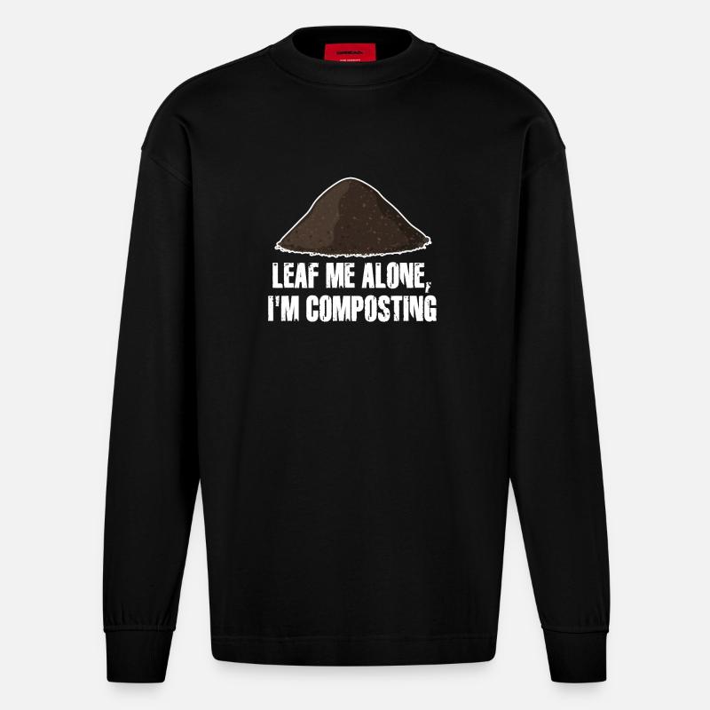 Leaf Me Alone Ich kompostiere - Heavyweight Oversized Organic Langarmshirt Made in EU - SOLID BLACK