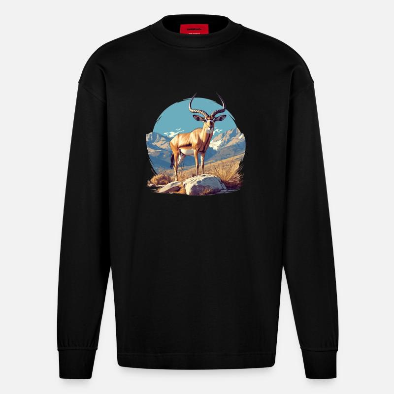 Antelope Antilopen Antilope - Heavyweight Oversized Organic Langarmshirt Made in EU - SOLID BLACK