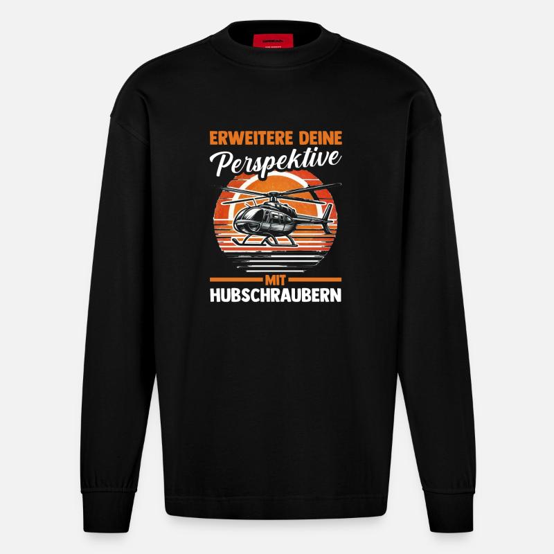 Pilote Hélicoptère Hélicoptère - Manches longues bio épais oversize fabriqué en UE - SOLID BLACK