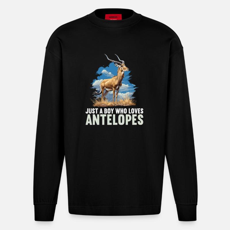 Antilope antilope antilope ouverte - Manches longues bio épais oversize fabriqué en UE - SOLID BLACK
