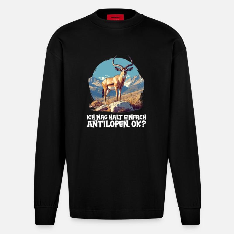 Antilope antilope antilope ouverte - Manches longues bio épais oversize fabriqué en UE - SOLID BLACK