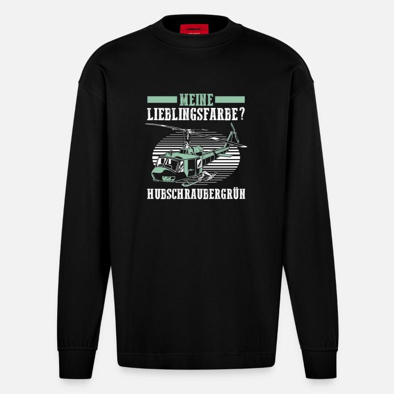 Pilote Hélicoptère Hélicoptère - Manches longues bio épais oversize fabriqué en UE - SOLID BLACK
