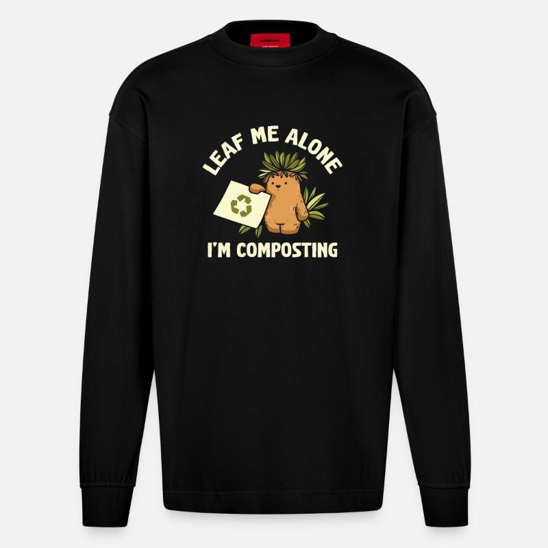 Feuille-moi seul je composte - Manches longues bio épais oversize fabriqué en UE - SOLID BLACK