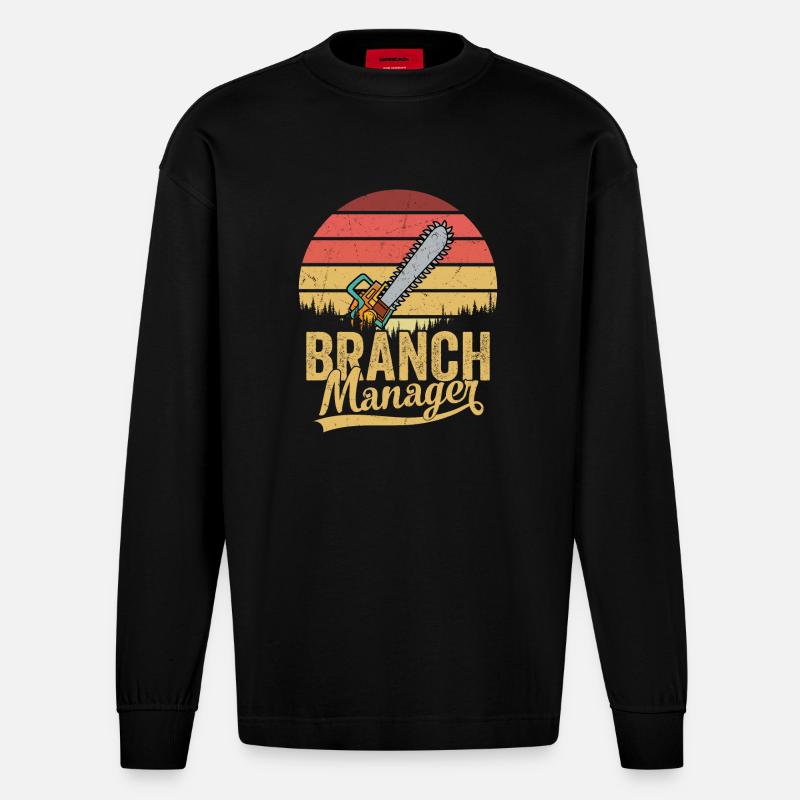 Branch Manager Logger Lumberjack Logging - Heavyweight Oversized Organic Langarmshirt Made in EU - SOLID BLACK