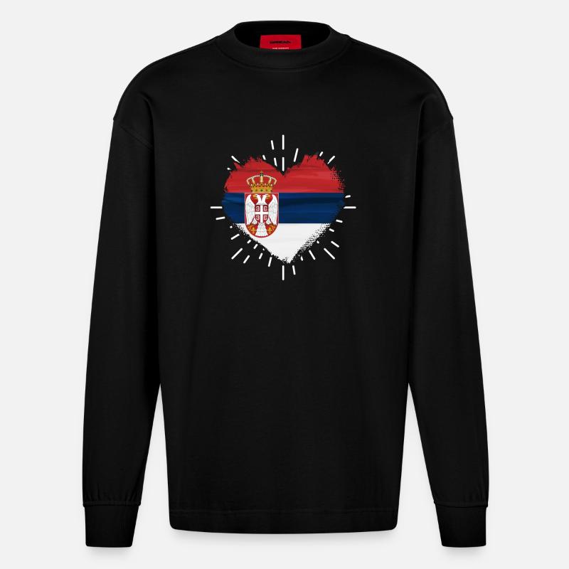 Serbe Serbe Serbie - Manches longues bio épais oversize fabriqué en UE - SOLID BLACK
