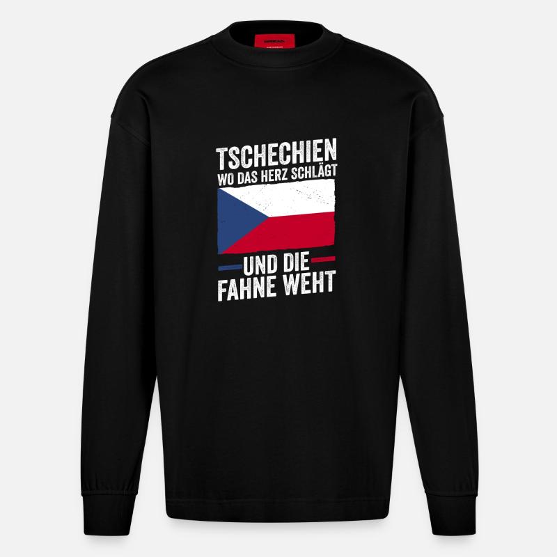 Tschechen Tschechisch Tschechien - Heavyweight Oversized Organic Langarmshirt Made in EU - SOLID BLACK