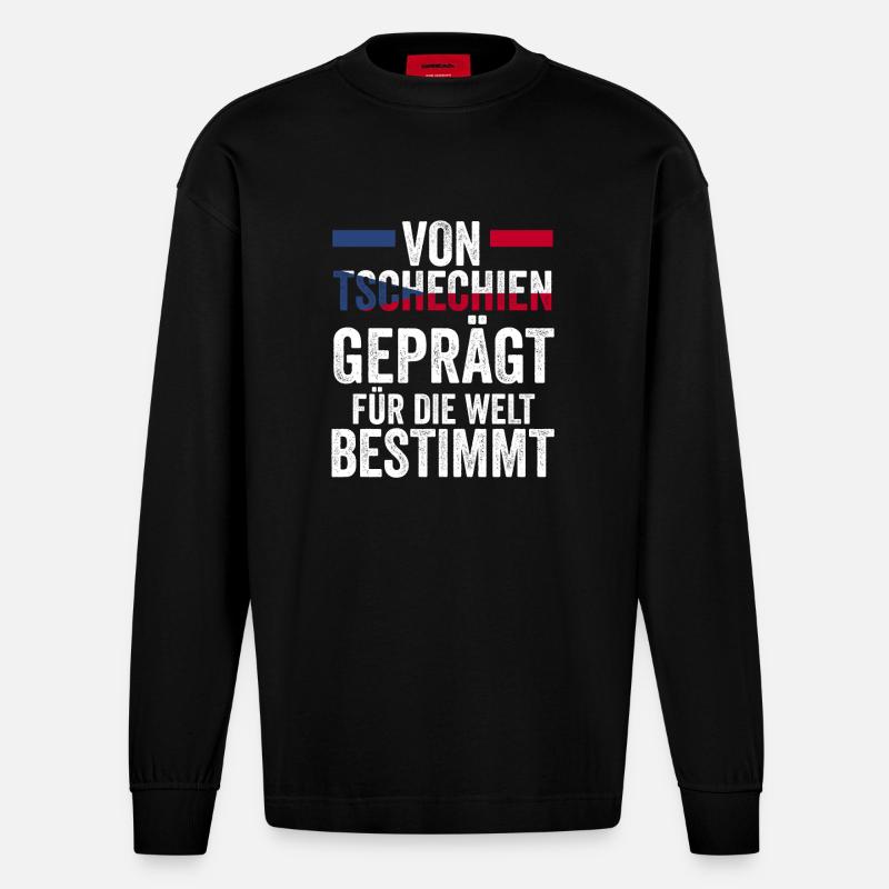 Tschechen Tschechisch Tschechien - Heavyweight Oversized Organic Langarmshirt Made in EU - SOLID BLACK