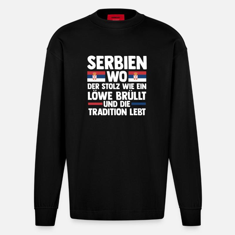 Serbe Serbe Serbie - Manches longues bio épais oversize fabriqué en UE - SOLID BLACK