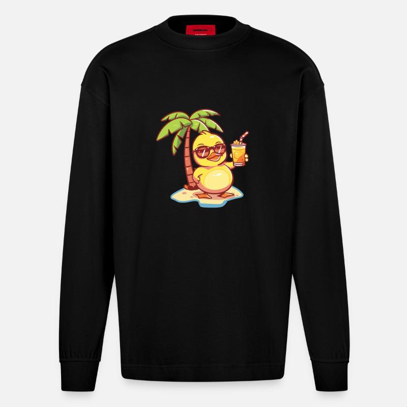 Ente Sommer Strand Comic - Heavyweight Oversized Organic Langarmshirt Made in EU - SOLID BLACK