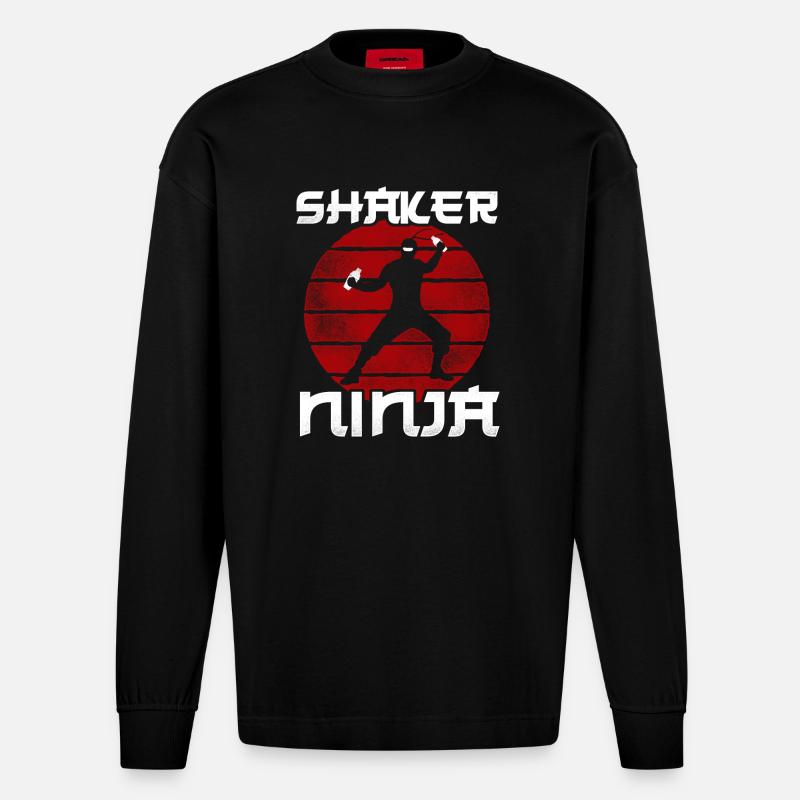 Bartender Mixologist Ninja Shaker - Heavyweight Oversized Organic Langarmshirt Made in EU - SOLID BLACK