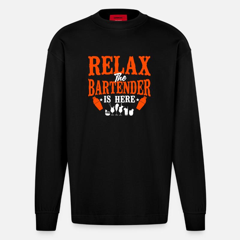 Bartender Mixologist Relax The - Heavyweight Oversized Organic Langarmshirt Made in EU - SOLID BLACK