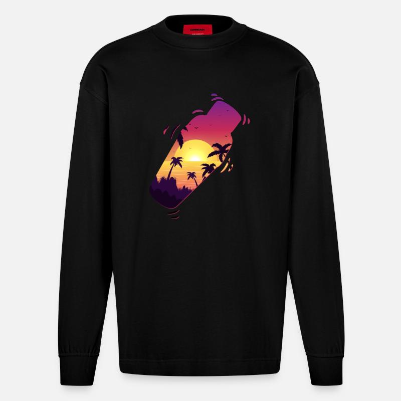 Bartender Mixologist Shaker Sunset - Heavyweight Oversized Organic Langarmshirt Made in EU - SOLID BLACK