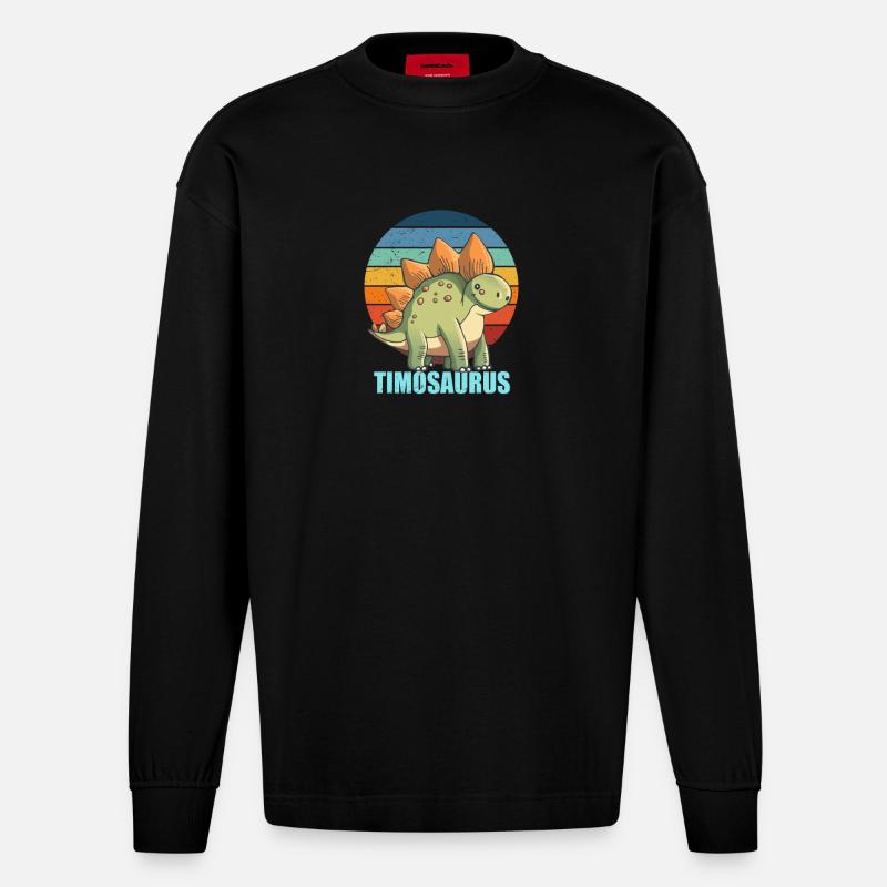 Idée cadeau Timosaurus pour Timo - Manches longues bio épais oversize fabriqué en UE - SOLID BLACK