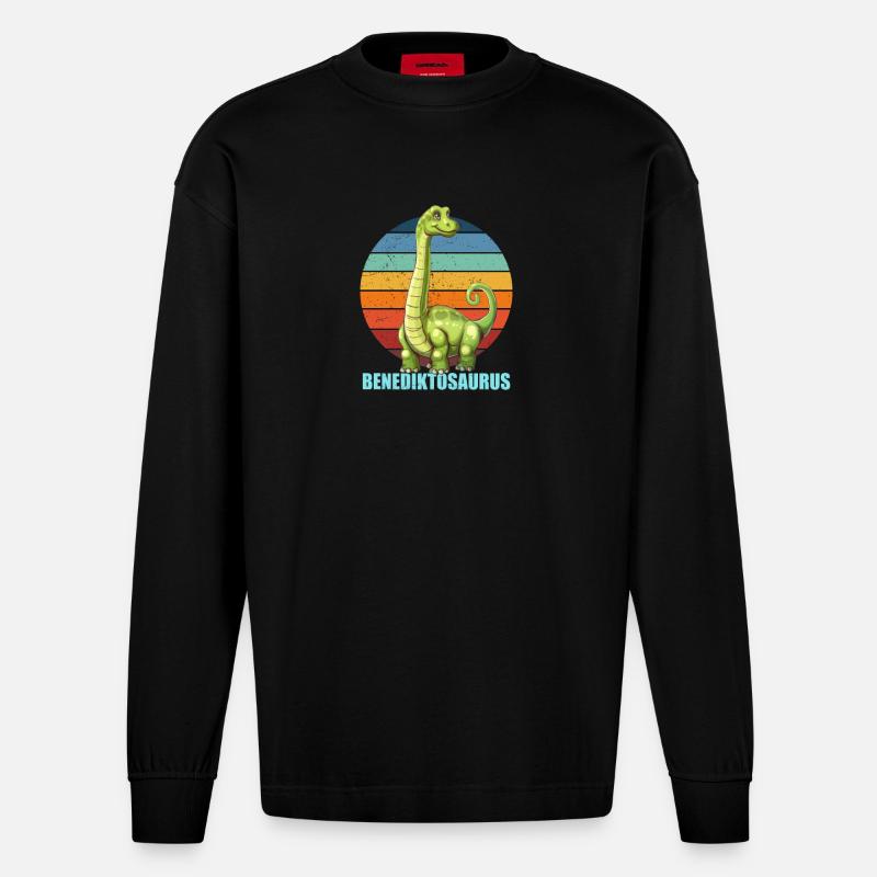 Idée cadeau Benediktosaurus pour Benedict - Manches longues bio épais oversize fabriqué en UE - SOLID BLACK