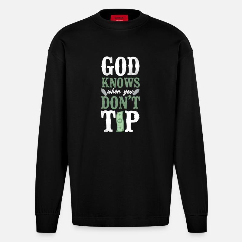 Bartender Mixologist God Knows - Heavyweight Oversized Organic Langarmshirt Made in EU - SOLID BLACK