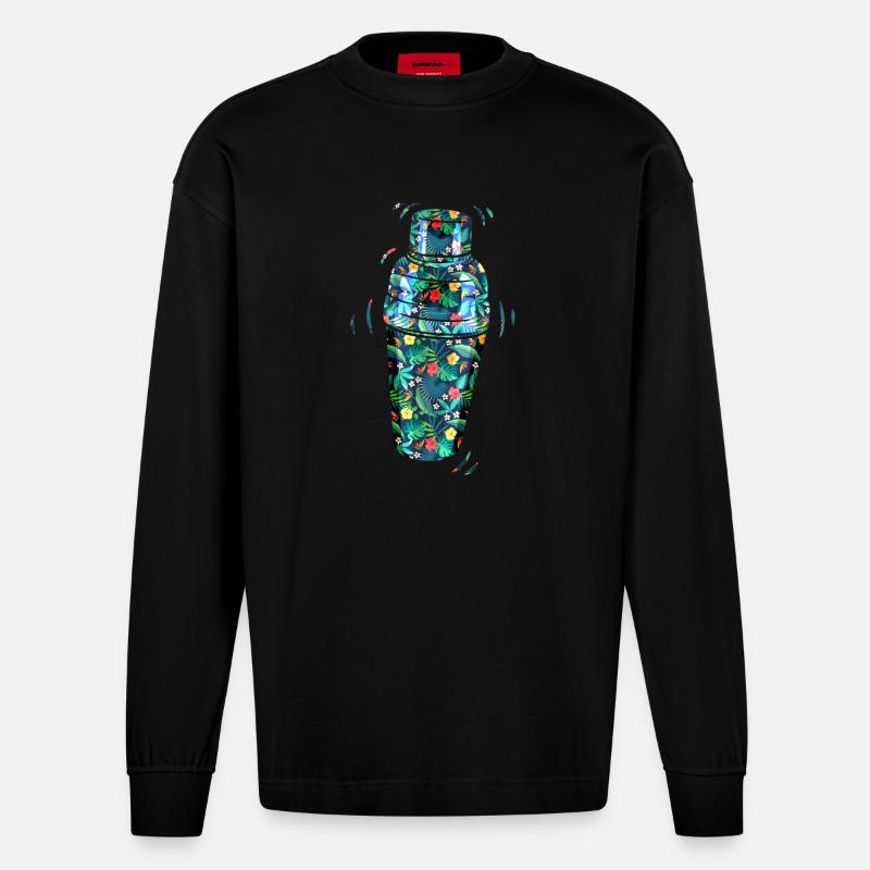 Bartender Mixologist Floral - Heavyweight Oversized Organic Langarmshirt Made in EU - SOLID BLACK