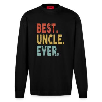 Vintage Meilleur Oncle Couleurs Rétro Meilleur Oncle Jamais - Manches longues bio épais oversize fabriqué en UE - SOLID BLACK - Devant