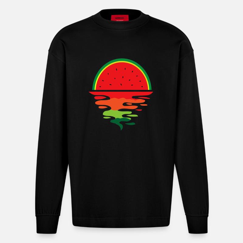 Pastèque Coucher de soleil - Manches longues bio épais oversize fabriqué en UE - SOLID BLACK