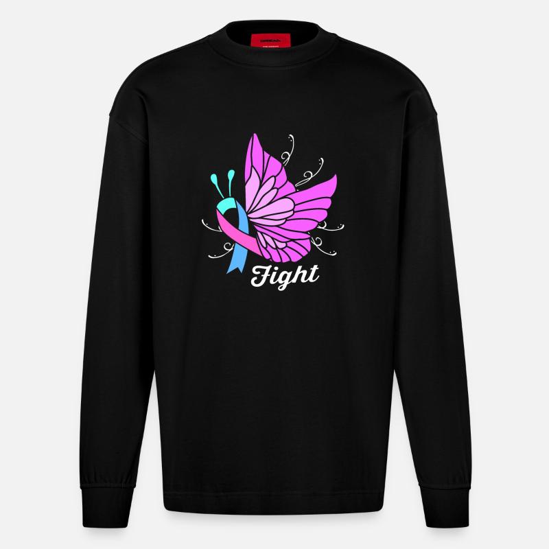 Cancer de la thyroïde - Manches longues bio épais oversize fabriqué en UE - SOLID BLACK