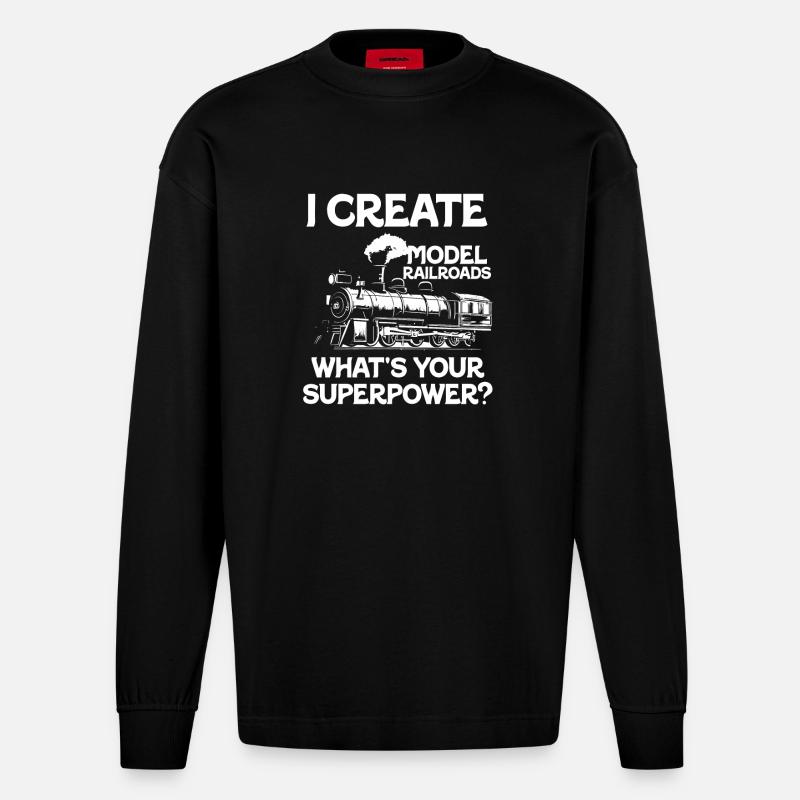 Ich erschaffe Modelleisenbahn-Superkraft - Heavyweight Oversized Organic Langarmshirt Made in EU - SOLID BLACK