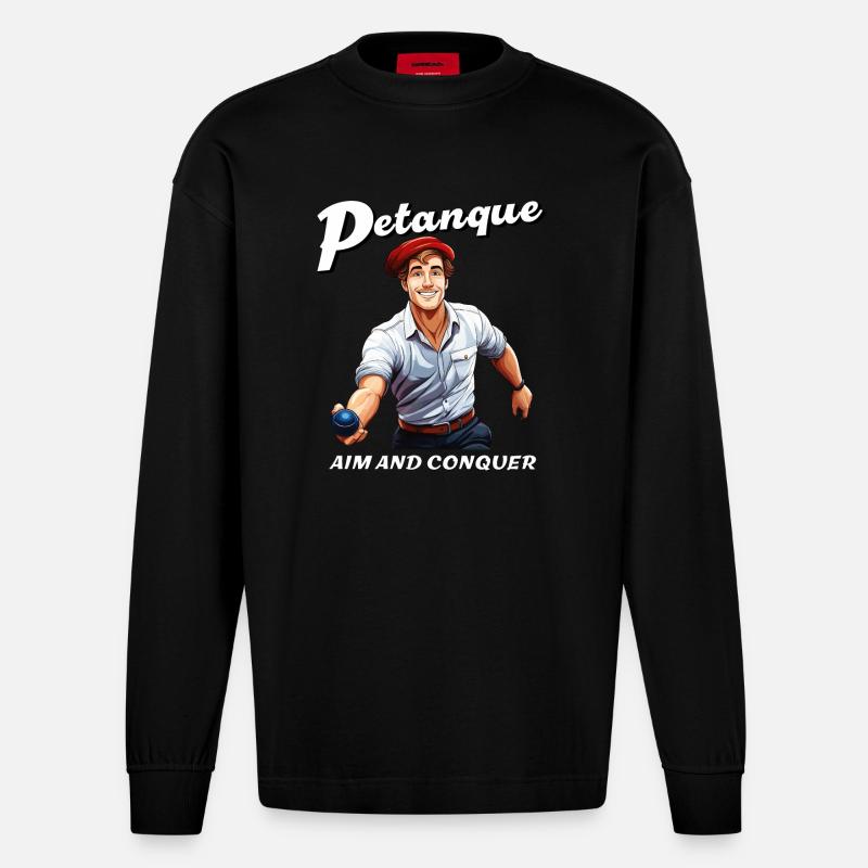 PETANQUE AIM AND CONQUER - Heavyweight Oversized Organic Langarmshirt Made in EU - SOLID BLACK