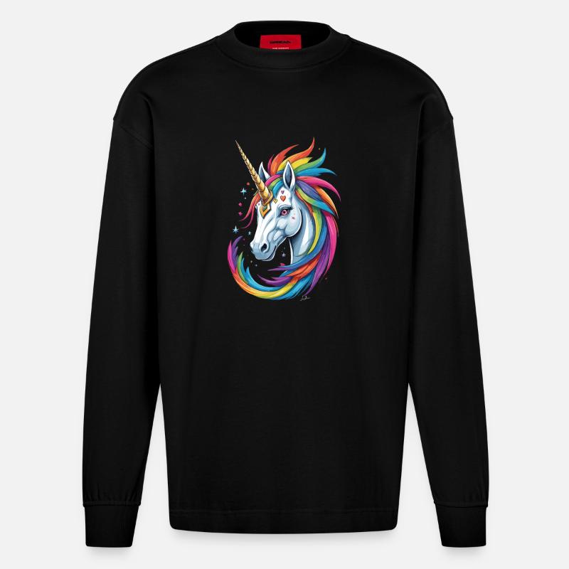 Buntes Einhorn - Heavyweight Oversized Organic Langarmshirt Made in EU - SOLID BLACK