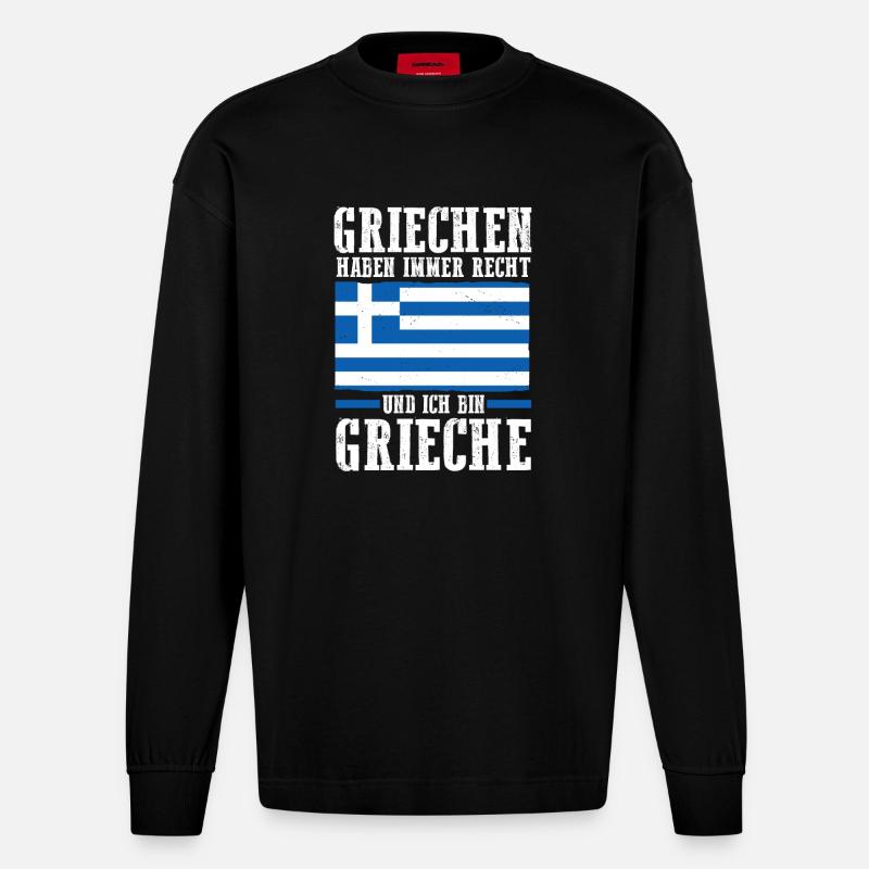 Grecs Grèce - Manches longues bio épais oversize fabriqué en UE - SOLID BLACK