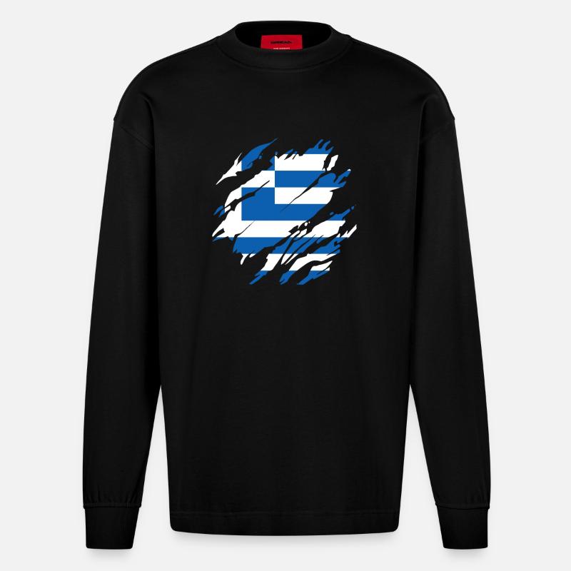 Grecs Grèce - Manches longues bio épais oversize fabriqué en UE - SOLID BLACK
