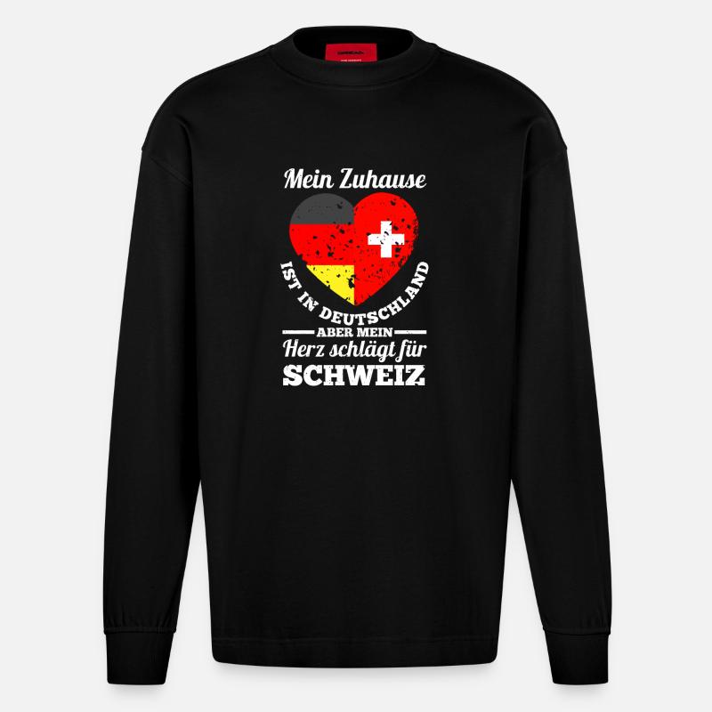 Schweizer Deutschland Schweiz - Heavyweight Oversized Organic Langarmshirt Made in EU - SOLID BLACK