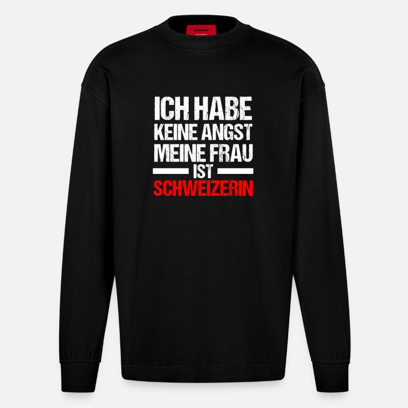 Schweizer Schweiz - Heavyweight Oversized Organic Langarmshirt Made in EU - SOLID BLACK