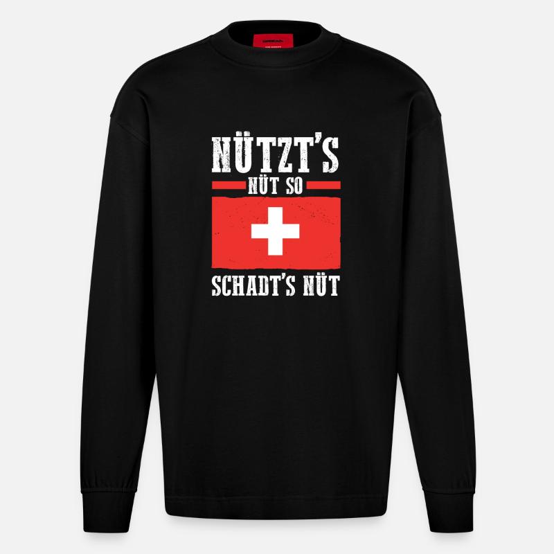 Schweizer Schweiz - Heavyweight Oversized Organic Langarmshirt Made in EU - SOLID BLACK