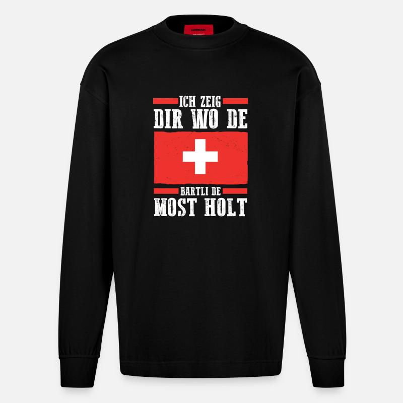 Schweizer Schweiz - Heavyweight Oversized Organic Langarmshirt Made in EU - SOLID BLACK