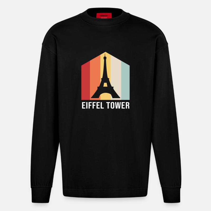 Frankreich Eiffelturm - Heavyweight Oversized Organic Langarmshirt Made in EU - SOLID BLACK