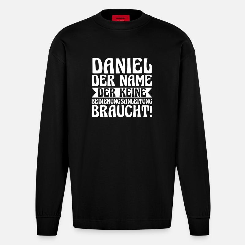 First name Daniel - Heavyweight Oversized Organic Longsleeve Shirt Made in EU - SOLID BLACK
