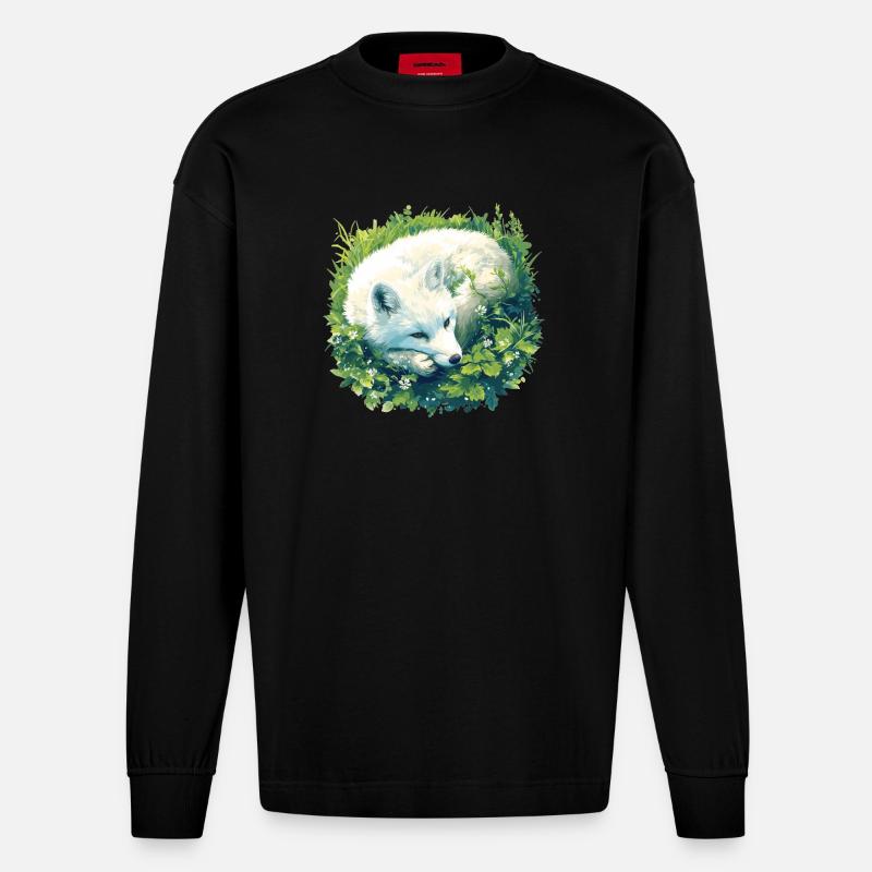 Arctic Fox Polarfüchse Polarfuchs - Heavyweight Oversized Organic Langarmshirt Made in EU - SOLID BLACK