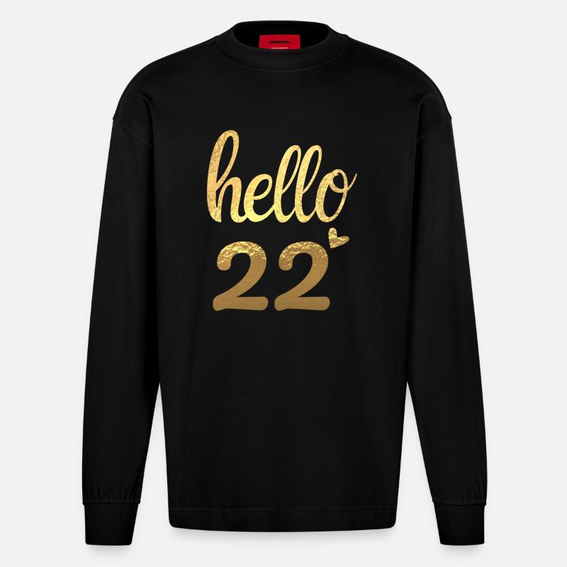 Hello 22 doré - Manches longues bio épais oversize fabriqué en UE - SOLID BLACK
