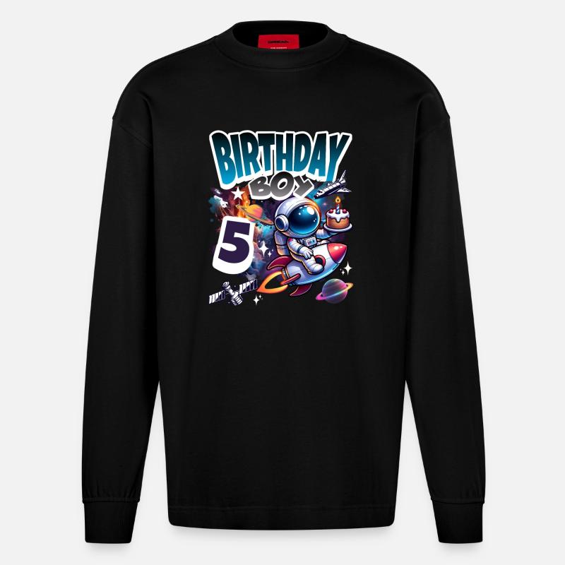 Astronaute 5e anniversaire Espace - Manches longues bio épais oversize fabriqué en UE - SOLID BLACK