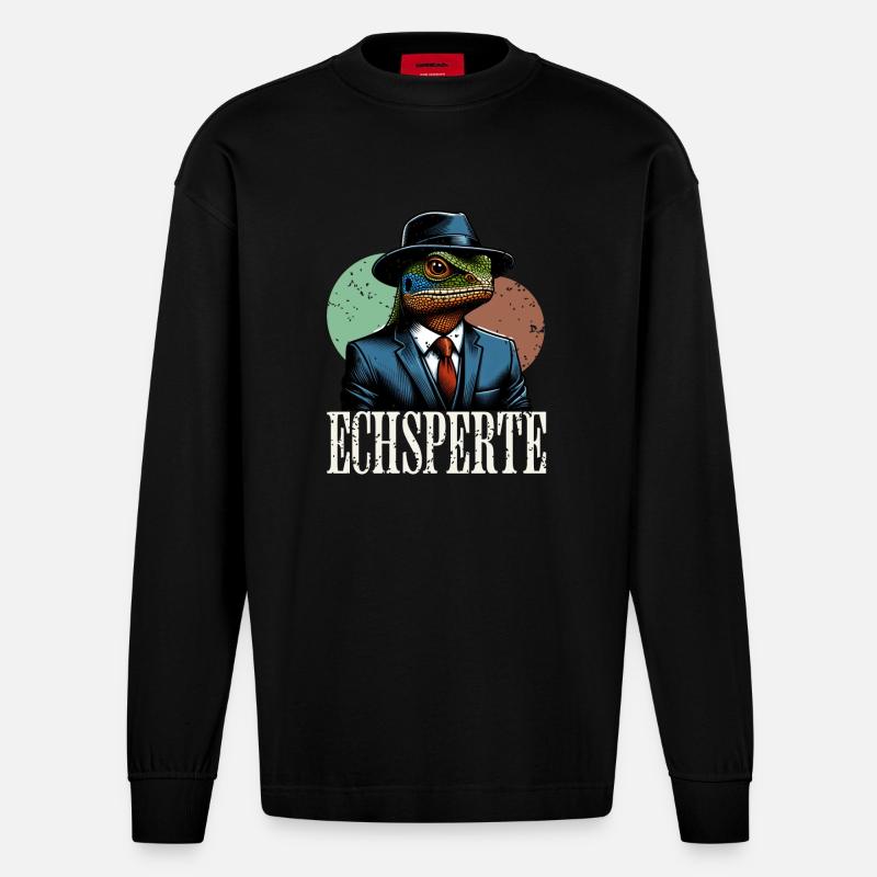Echsperte Experte - Heavyweight Oversized Organic Langarmshirt Made in EU - SOLID BLACK